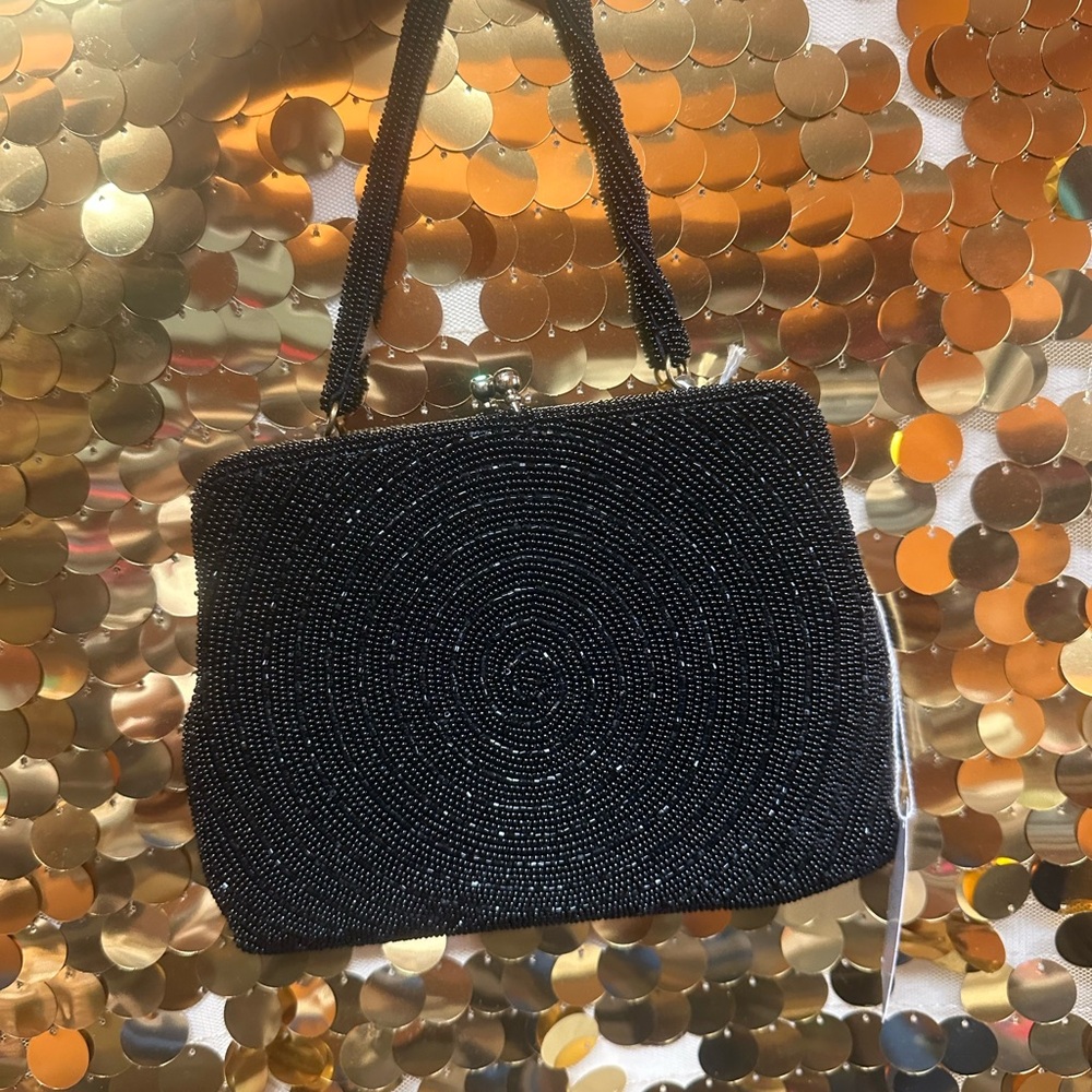 Chic Black Beaded Clutch